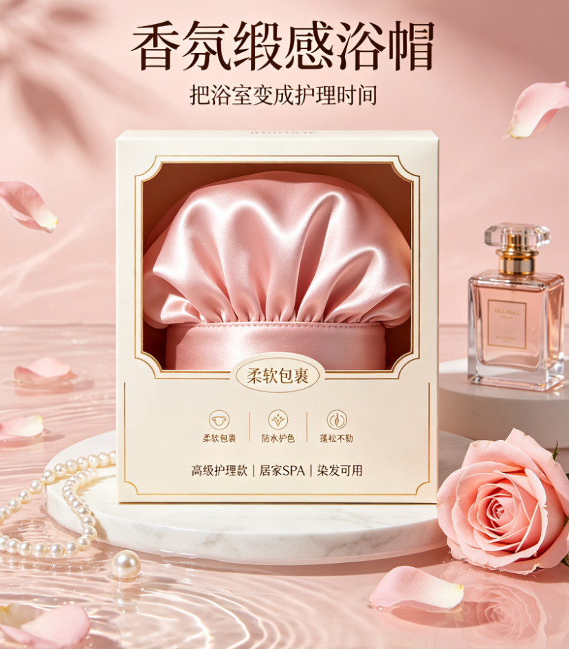 浴帽包装设计新定义:从简单防护用品到精致生活习惯的温柔表达
